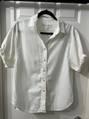 Denim Forum White Short-Sleeve Button Shirt Size XS